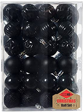 48er Set Christbaumkugeln,6cm Weihnachtskugeln Christbaumschmuck Kugeln Kunststoff Weihnachtskugeln Weihnachtsdeko Set Plastik Bruchsicher Weihnachten Hängende Kugel Weihnachtsbaum Deko,Schwarz