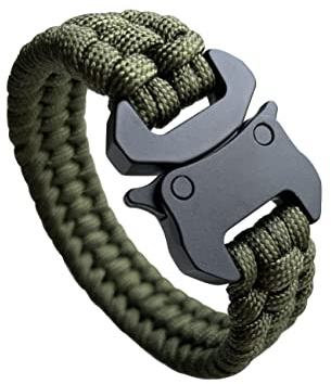 SU LIFE Parachute Cord Bracelets Trilobite Weaved Paracord Bracelet with Side Release Buckle 8.7 inch Black Bracelet for Men Women 1 Set (Army Green)
