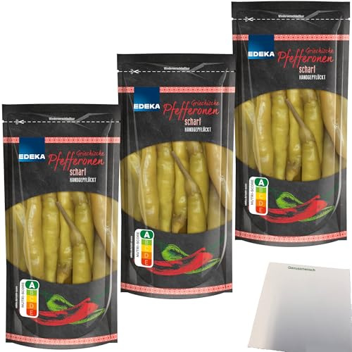 Edeka Peperoni Pfefferonen scharf Handgepflückt 3er Pack (3x250g Packung) + usy Block