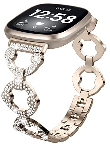 Kompatibel mit Fitbit Versa 4 und Versa 3 Bändern, verstellbar, klein, schick, Metall mit Diamant-Armband, kompatibel mit Fitbit Sense 2 und Sense 1 Armbändern (versa3/sense, Champagner-Gold)