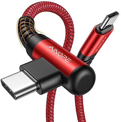 AINOPE Cable USB C a USB C, 60 W, 2 unidades, PD 3.0, 3 M + 3 M, USB-C, carga rápida, color rojo