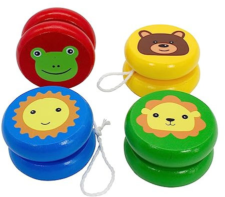 GICO JoJo Set mit 4 verschiedenen Jojos aus Holz mit lustigen Tiermotiven - Mitgebsel Kindergeburtsag - 6477