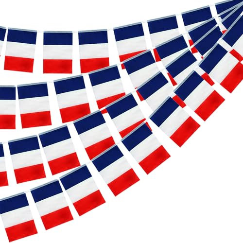 Guirlande de drapeaux de 11 m avec 40 drapeaux de la France, 14 x 21 cm, pour décoration de jardin, bar