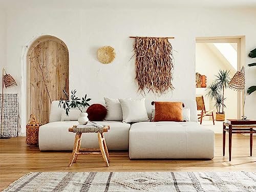 Lisa Design Onyx – modulare 4-Sitzer Wohnlandschaft Ecksofa beidseitig montierbar – aus Stoff Beige