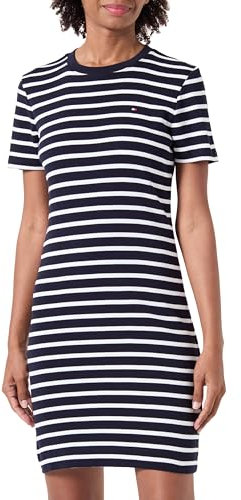 Tommy Hilfiger Damen Kleid New Cody Slim Short Dress aus Baumwolle, Mehrfarbig (Breton Ecru/Desert Sky), XS