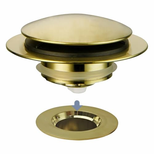 Gold gebürsteter Wannen-Ablaufstopfen, universeller Pop-Up-Badewannen-Ablaufstopfen, Versteck-Umbausatz, ersetzt Heben und Drehen, Spitzen-Zehenstöpsel für Wanne, EZ-Installation (Gold gebürstet)