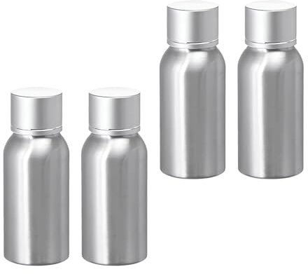 BPZXL Pack of 4, Empty Silver Refillable 50ml Aluminium Bottles with Silver Screw on Lids for Liquid Containers Cosmetic Alcohol Makeup Essential Oil Travel
