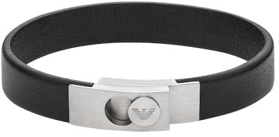 Emporio Armani Herrenarmband Edelstahl Leder schwarz, EGS3087040