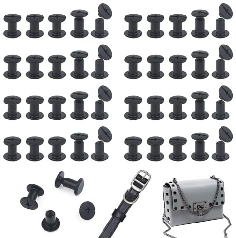JJWNMLL 85 juegos de postes de tornillo Chicago M5 x 8 mm, remaches Chicago, remaches de metal para reparación de bolsas, cuello, arnés, equipaje, bolso, correa de perro, mochila, cinturón, negro mate
