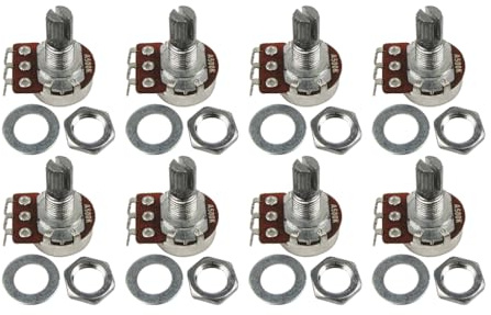FLEOR A500K Mini-Potentiometer Audio Kegelpotis mit Bajonett L15mm Kurzer geteilter Schaft für E-Bass-Gitarre Steuerung Ton Lautstärke Teile, Packung mit 8PCS