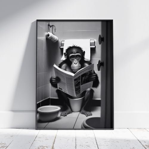 Ma Little Canv Affiche Animaux - Poster Chambre Salon - Décoration Intérieur Moderne Maison Art - Animaux Sauvages Modernes | Sans Cadres 30x40cm (Singe au toilette)