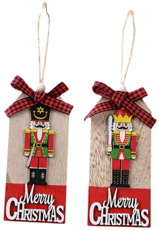 Weihnachtsbaumschmuck aus Walnussholz 2 Stück mit Stoff, Anhänger