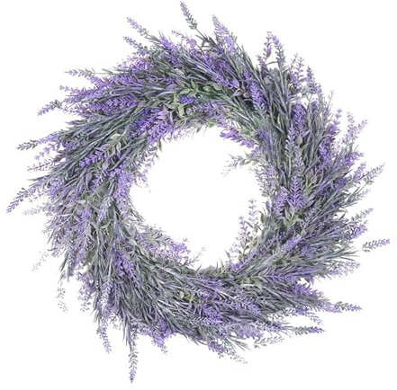 Künstliche Lavendelkranz, Lavendel Kranz Deko für Haustür, Frühling Sommer Türkranz, Lila Wandkranz, 45cm Lavendel Blumenkranz für Tür Fenster Outdoor Hochzeit Party Zuhause Heimdekoration