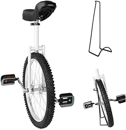 16/18/20/24 Radtrainer Einrad Höhenverstellbar rutschfest Mountain Tire Balance Radfahren Übung, Mit Einradständer, Rad Einrad,Weiß,18inch