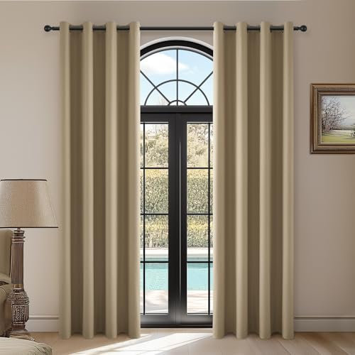 Topfinel Rideau Occultant Thermique, Rideau Anti Chaleu, Double Rideaux Occultant 30% Lin Phonique Anti Bruit pour Salon Chambre Enfant/Adulte Linen 140(L) x 225(H) 2PCS