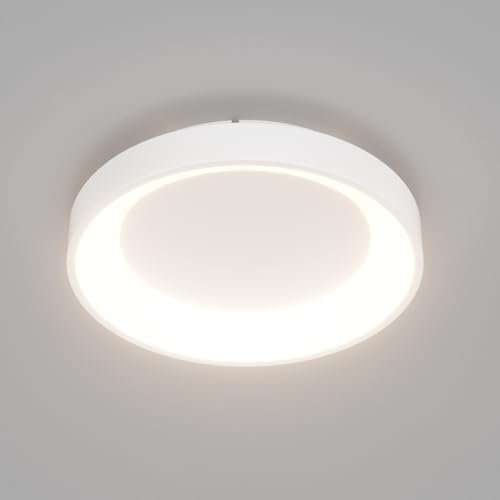 Klighten Deckenlampe LED Rund 28W 2000 Lumen, Deckenleuchte Ringe aus Metall, Modern Deckenbeleuchtung für Flur Küche Schlafzimmer Wohnzimmer Lampe, 28cm, Warmweiß 3000K, Weiß