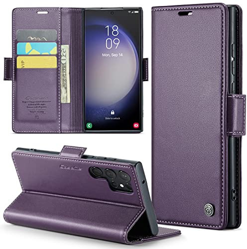 Phernykas for Samsung Galaxy S23 Ultra Wallet Case with Card Holder, Kickstand RFID Blocking Magnetic Closure Shockproof Protective PU Leather Case for Galaxy S23 Ultra Flip Case Wallet - Purple