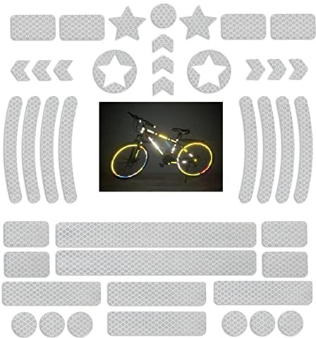 JOYIAL 42 Stück Fahrrad Reflektoren Aufkleber Set, Fahrrad Felgen Aufkleber, Reflektoren Fahrrad Sticker mit Verschiedenen Formen für Fahrradhelme, Motorräder, Schultaschen, Rucksäcke, Felgen