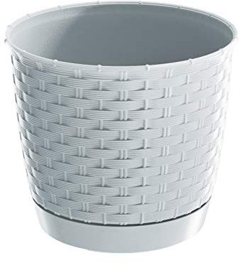 DIKEL Pot de fleurs - Diamètre : 25 cm - En plastique aspect rotin - Avec soucoupe - Pot de fleurs pour l'intérieur et l'extérieur - Résistant aux intempéries - Blanc