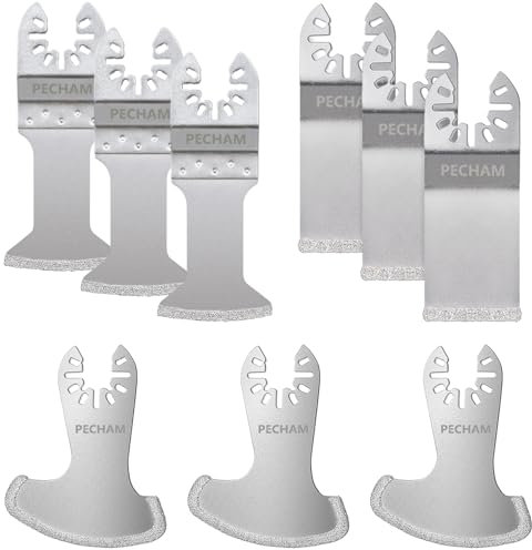 PECHAM 9PCS Diamond Oscillating Tool Accessories, Multi Tool Blades Kits for Grout Removal and Soft Tile Cut, Fit Porter Cable Black & Decker Rockwell Ridgid Ryobi Milwaukee Chicago Craftsman