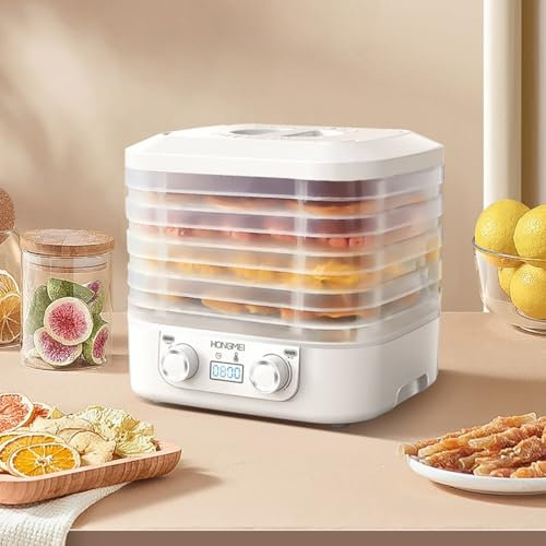 UUE Dörrautomat, 160W Dörrgerät mit 5 Einlegefächer, Dörrautomaten(35-70°C) Temperatur Einstellbar, 48h-Timer Dehydrator, 360° Umwälztrocknung Trockner für Fleisch,Obst,Haustier-Leckereiene, bpa-frei