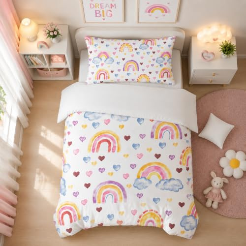 ZTYROLJ Copripiumino in arcobaleno 90 x 190 cm, copripiumino con cerniera, set di biancheria da letto in microfibra per 1 persona, set di biancheria da letto per bambini con federa 40 x 60 cm