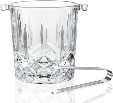 Seau à glace en verre de 975,2 g avec poignée et pince à glace transparente pour cocktail, vin, champagne pour maison, bar, fête, cocktail