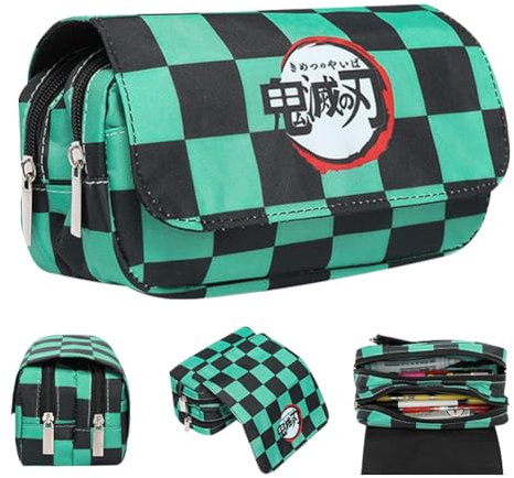 FYDZBSL Demonn Slayerr Anime Trousses,Enfants Crayon Sacs,Trousse à Crayons Double Couche de Grande capacité,pour Fourniture Scolaire et de Bureau Adaptée pour Garçons Filles et Adultes