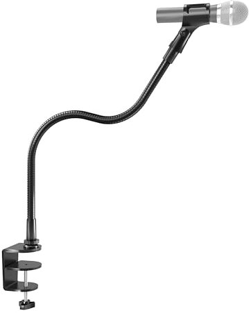 Etour 19-inch Gooseneck Microphone Stand with Desk Clamp - High Weight Capacity & Flexible Gooseneck Arm with 2 Mic Holders, 1/4 & 3/8 Adapters, Ideal for Podium, Church, Lecture, Recording Studio