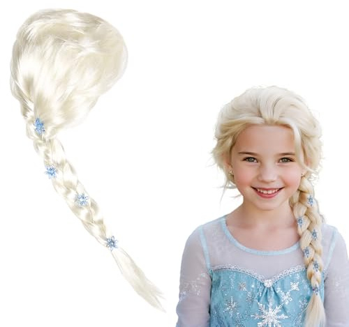 KUWUNG Elsa Perücke, Prinzessin Elsa Perücke, Prinzessin Kinder Haare, Prinzessin Kostüm Zubehö für Kinder Mädchen Geburtstagsparty Frauen Weihnachten Halloween Party Cosplay Karneval