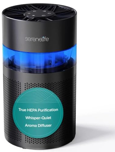 SereneLife Luftreiniger mit HEPA-13 Filter, Luftfilter Allergiker 99.97% Entfernung, gegen Staub Pollen Tierhaare Gerüche- mit Aromatherapie, Nachtlicht, Timer und Touch Steurung, 24db
