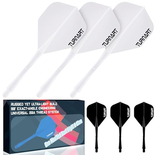 Turnart Darts Integrated Dart Flights and Shafts 2BA No.2 Shape und Design One Moulded Dart Flight Für alle Dartpfeile (6, Schwarz & Weiß)