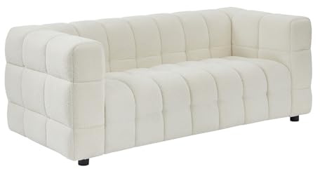 Vente-unique - Sofa ohne Schlafmöglichkeit Lerici Stoff Weiß 189 cmx89 cm | Holzgestell | Weichheit des Frotteestoffs | Gepolsterter Effekt