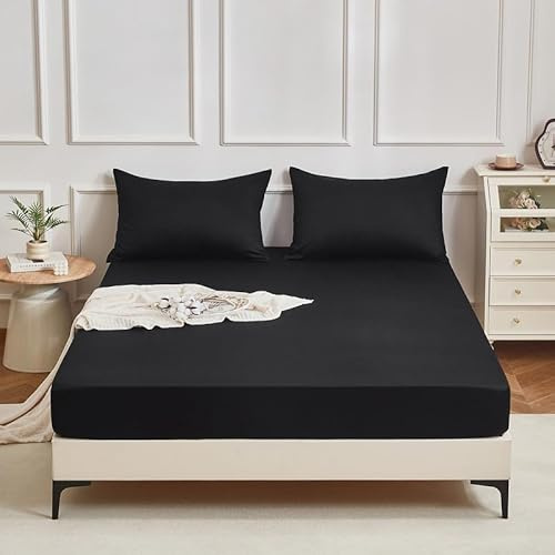 Gezu Baumwollesatin Spannbettlaken 180x200cm Mako Satin Anthrazit Grau Weich Hypoallergen Thermoregulierend Spannbetttuch Bettlaken 180x200cm Spannbettlaken 100% Baumwolle Sommer für bis 30cm Matraze