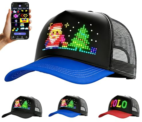 WLDOCA RGB Programmierbare LED Baseballkappe - APP Steuerung mit Laufschrift Display für Damen Herren, Outdoor, Partys, Angeln, Laufen