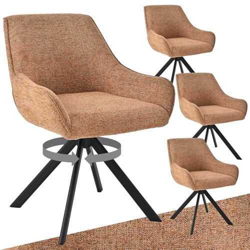 Goeurvant Esszimmerstühle Drehbar 4er Set mit Armlehne – 360°Drehbar Polsterstuhl Chenille Modern Drehstuhl Küchenstuhl mit Metallgestell und Lehne für Esszimmer, Wohnzimmer, Büro, Orange