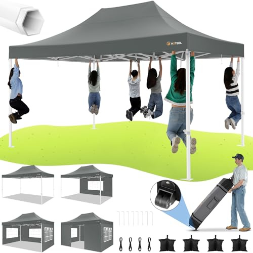 HOTEEL Pavillon 3x4,5m Wasserdicht Stabil, Verstärkte Sechskant-Beine, Grau | Pop-up Zelt mit wasserdichtem und UPF 50+-Stoff,tragbare Rollen-Tasche, Pavillon für Veranstaltungen/Gartenpartys/Marktplätze