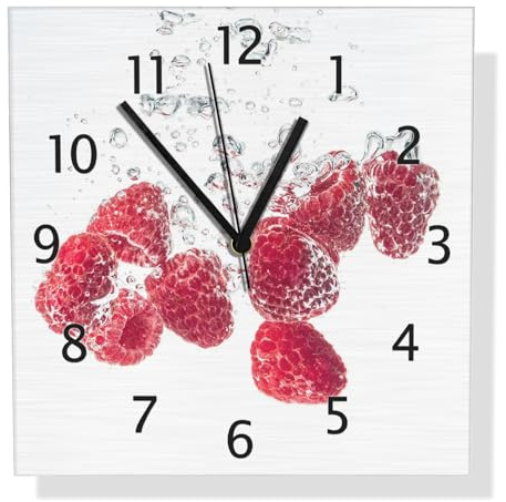 Wallario Design Wanduhr Sprudelnde Himbeerfrische aus Aluverbund, Alu-Uhr Größe 30 x 30 cm, Schwarze Zeiger mit Metalloptik