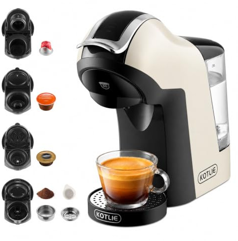 KOTLIE 308B - Macchina da caffè a capsule, per Nespresso/DG/MIO/polvere e | Macchina da caffè automatica per casa, ufficio e appartamento, 3 temperature, 7 quantità d'acqua, serbatoio dell'acqua da 1 l