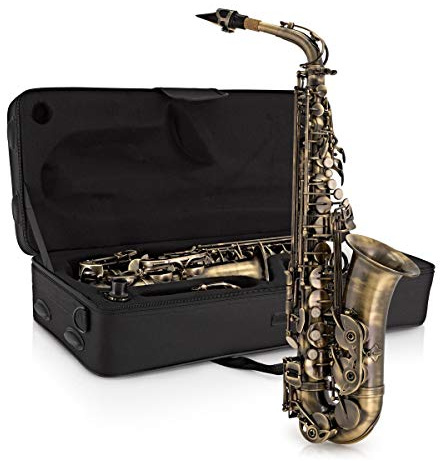 Altsaxophon von Gear4music, Vintage | Für Anfänger, weicher leicht anzublasender Ton, kleiner leichter gerippter Korpus, verstellbare Daumenstütze