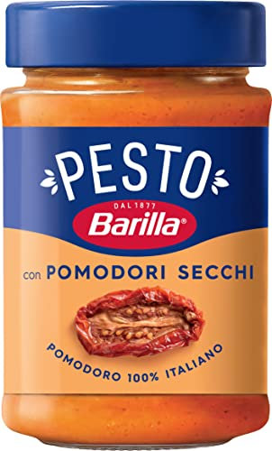 Barilla Pesto Pomodori Secchi 12 x 200g | Glutenfreie Italienische Pasta-Sauce mit sonnengetrockneten Tomaten, vegetarische Nudel-Soße, rotes Pesto