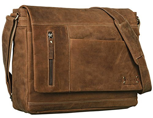 STILORD 'Patrick' Vintage Schultertasche aus echtem Rinds-Leder, mit Laptopfach, Umhängetasche aufsteckbar Unitasche Leder, Farbe:mittel - braun