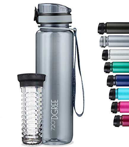 720°DGREE Gourde d'Eau 1l “uberBottle“ +Fruit-Infuseur crystalClear - Sans BPA, Anti-fuite - Bouteille, water bottle idéale pour Enfants, Sport, Randonnée, Gym, Camping, Université, Voyage, Travail
