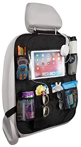 Koksi Car Seat Organiser with Tablet Holder, Storage Pockets, Seat Back Protectors, Black