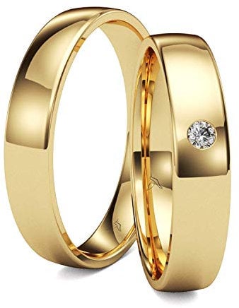 Kolibri Rings Eheringe Gold 333 Paarpreis Trauringe Verlobungsringe Massiv mit Diamant Gelbgold 100% Made in Germany
