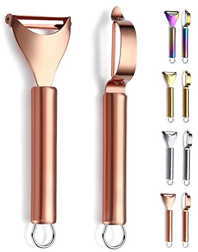 Rose Gold Potato Vegetable Peeler, Kyraton Stainless Steel Apple Fruit Veggie Peeler with Rose Gold Titanium Plating, Peelers for Kitchen Ergonomic Non Slip Handle Dishwasher Safe, Set of 2