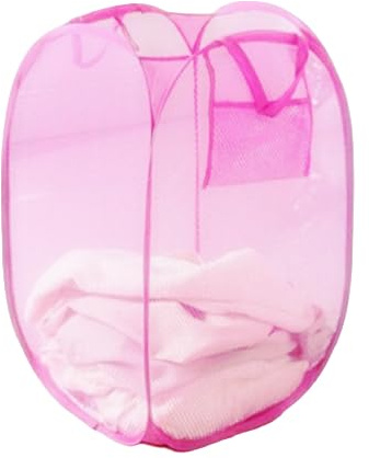 LEENSY Laundry Baskets Foldable Pop Up Mesh Washing Laundry Basket Bag Bin Hamper Toy Tidy Storage Organiser (Baby Pink)
