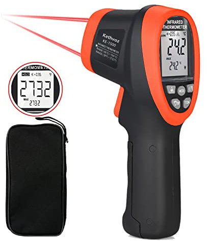 Digital Infrared Thermometer, Kethvoz Industrial Pyrometer mit Doppel Laser, Messen Temperatur -50℃ bis 1500℃, IR Temperaturpistole mit D:S=30:1, Laserthermometern KE-1500