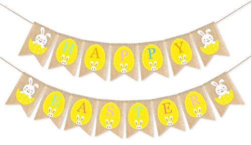 Osterdeko Banner 2 Stück,2 m Frohe Ostern Banner,Osterhase Ostereier Osterbanner Girlande Happy Easter Banner für Ostern Geburtstag Outdoor Indoor Kinder Garten Party Dekoration