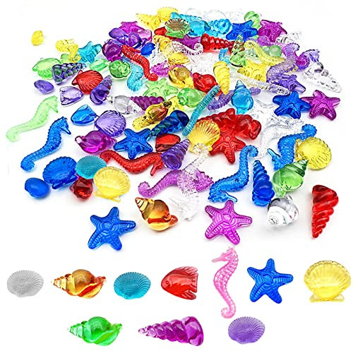Tauchjuwel Pool Spielzeug,120 Thema Marine Hübsche Glasnuggets bunt, Tauchspielzeug für Kinder,Sommer Schwimm Tauch edelsteine für kinder schatzsuche, Tauchen Edelsteine Pool für Kinder Mädchen Junge